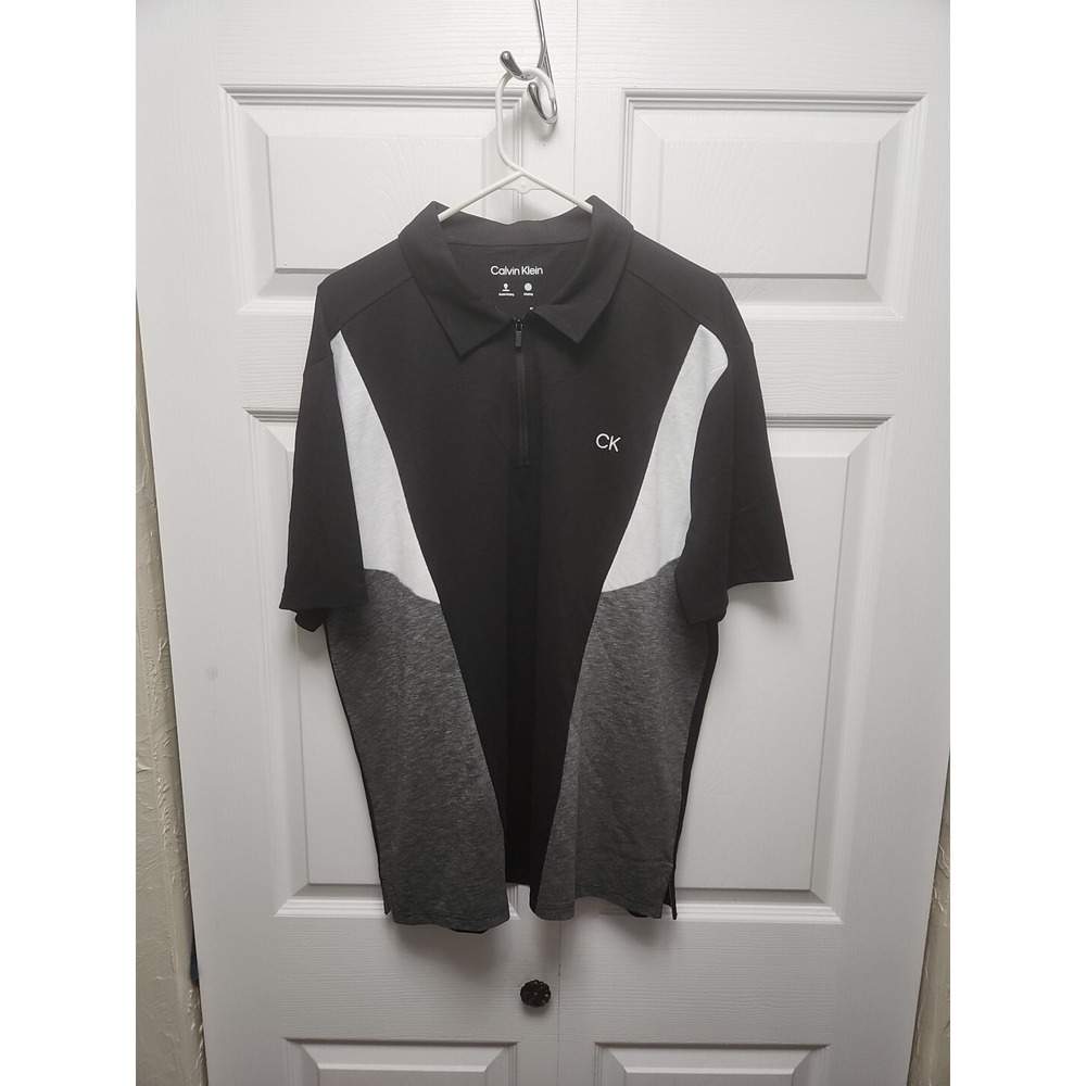 Men's Calvin Klein Performance Zip Detail Polo Shirt Black Multi Large Wicking